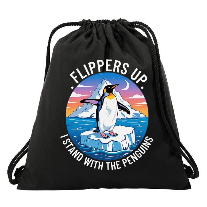 Flippers Up I Stand With The Penguins Drawstring Bag