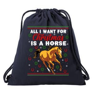 Funny Ugly I Want For Christmas Is A Horse Gift Drawstring Bag