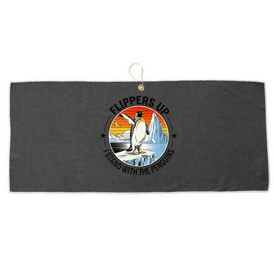 Flippers Up I Stand With The Penguins Arctic Pride Fan Large Microfiber Waffle Golf Towel