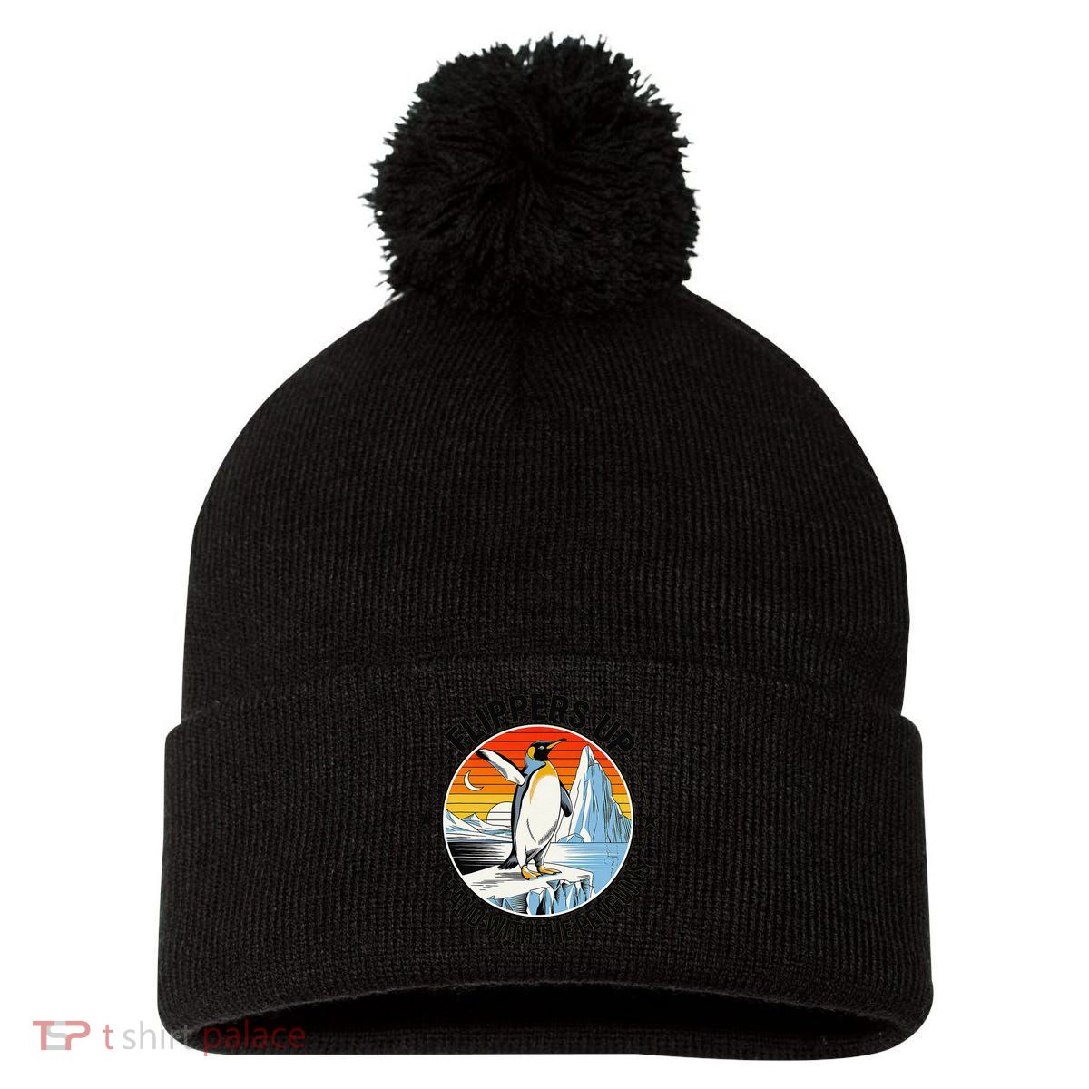 Flippers Up I Stand With The Penguins Arctic Pride Fan Pom Pom 12in Knit Beanie