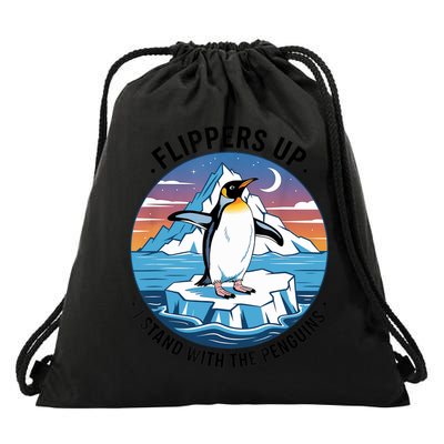 Flippers Up I Stand With The Penguins  Drawstring Bag