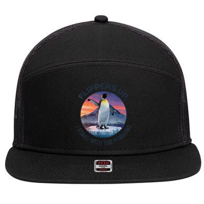 Flippers Up I Stand With The Penguins  7 Panel Mesh Trucker Snapback Hat
