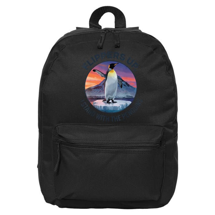 Flippers Up I Stand With The Penguins  16 in Basic Backpack
