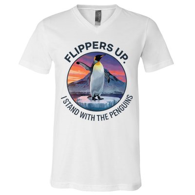 Flippers Up I Stand With The Penguins  V-Neck T-Shirt