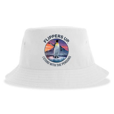 Flippers Up I Stand With The Penguins  Sustainable Bucket Hat