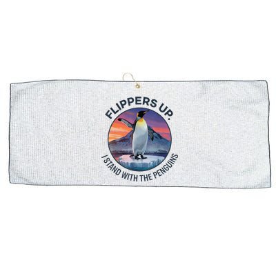 Flippers Up I Stand With The Penguins  Large Microfiber Waffle Golf Towel