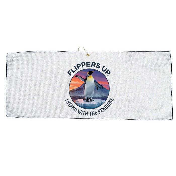 Flippers Up I Stand With The Penguins  Large Microfiber Waffle Golf Towel