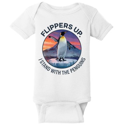 Flippers Up I Stand With The Penguins  Baby Bodysuit