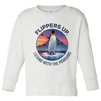 Flippers Up I Stand With The Penguins  Toddler Long Sleeve Shirt