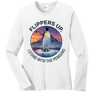 Flippers Up I Stand With The Penguins  Ladies Long Sleeve Shirt
