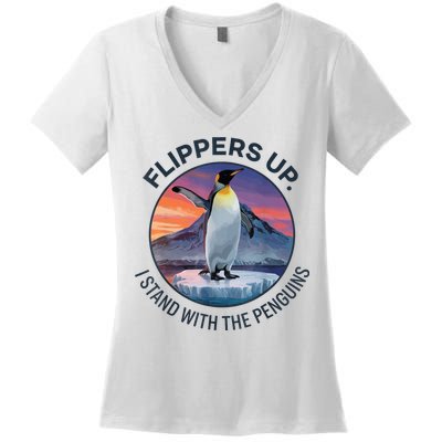 Flippers Up I Stand With The Penguins  Women's V-Neck T-Shirt