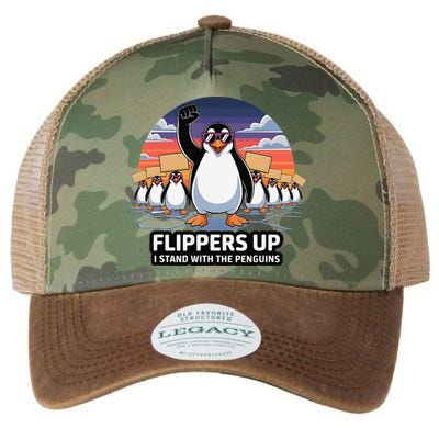 Flippers Up I Stand With Penguins Against Tariffs USA Legacy Tie Dye Trucker Hat
