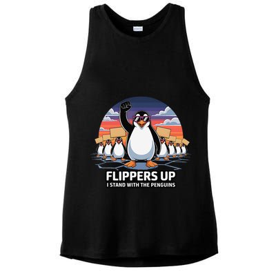 Flippers Up I Stand With Penguins Against Tariffs USA Ladies PosiCharge Tri-Blend Wicking Tank