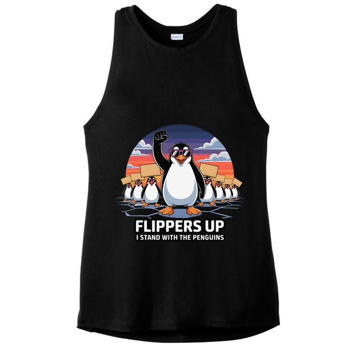 Flippers Up I Stand With Penguins Against Tariffs USA Ladies PosiCharge Tri-Blend Wicking Tank
