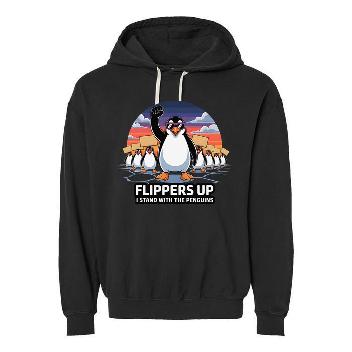 Flippers Up I Stand With Penguins Against Tariffs USA Garment-Dyed Fleece Hoodie