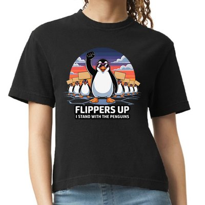 Flippers Up I Stand With Penguins Against Tariffs USA Comfort Colors Boxy T-Shirt