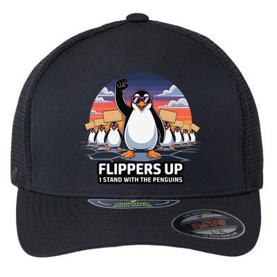 Flippers Up I Stand With Penguins Against Tariffs USA Flexfit Unipanel Trucker Cap