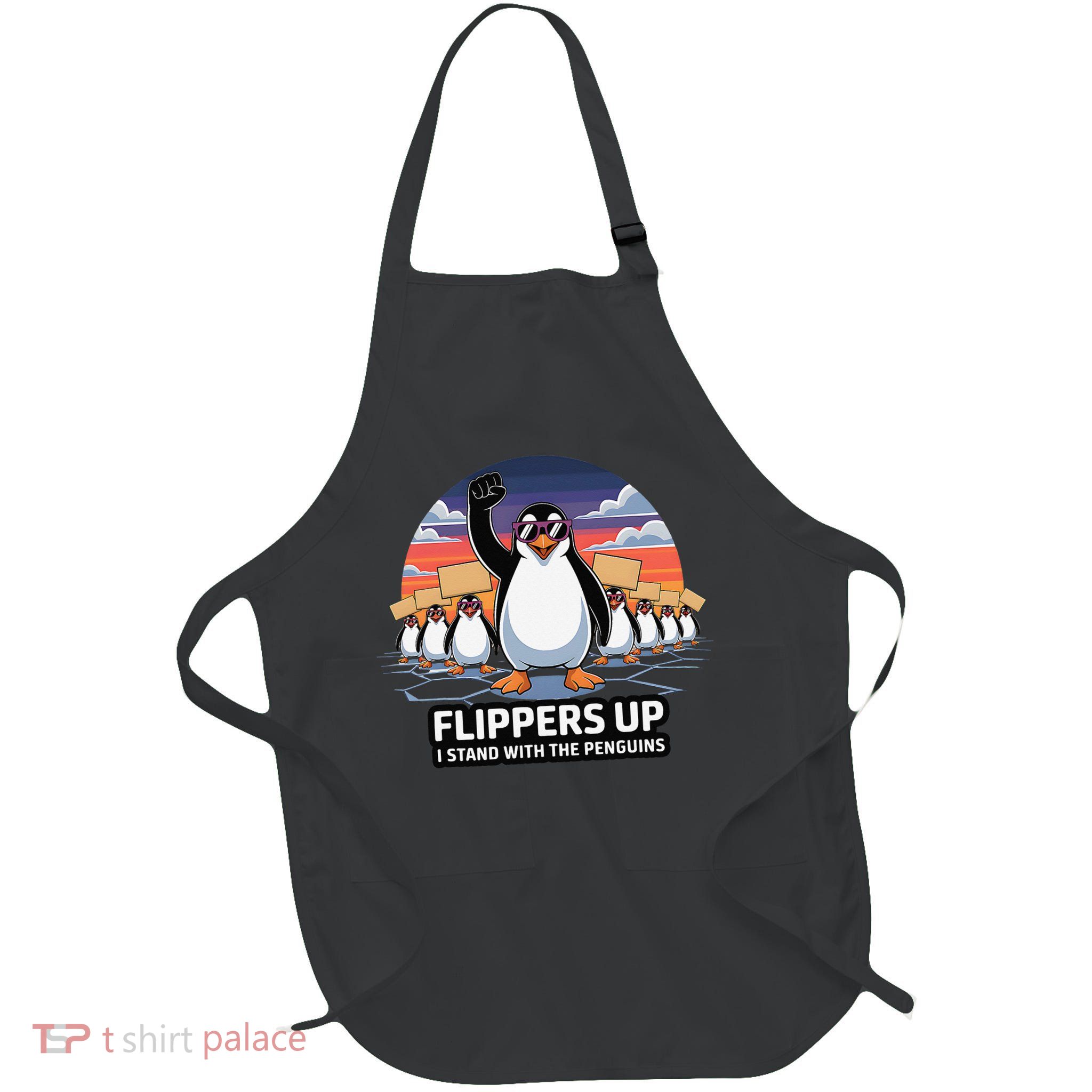 Flippers Up I Stand With Penguins Against Tariffs USA Apron