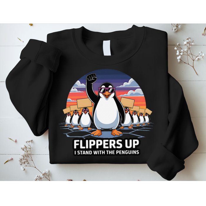 Flippers Up I Stand With Penguins Against Tariffs USA Sweatshirt