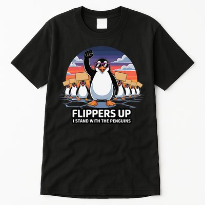 Flippers Up I Stand With Penguins Against Tariffs USA Tall T-Shirt