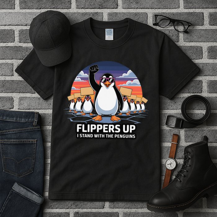 Flippers Up I Stand With Penguins Against Tariffs USA Tall T-Shirt