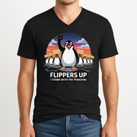 Flippers Up I Stand With Penguins Against Tariffs USA V-Neck T-Shirt