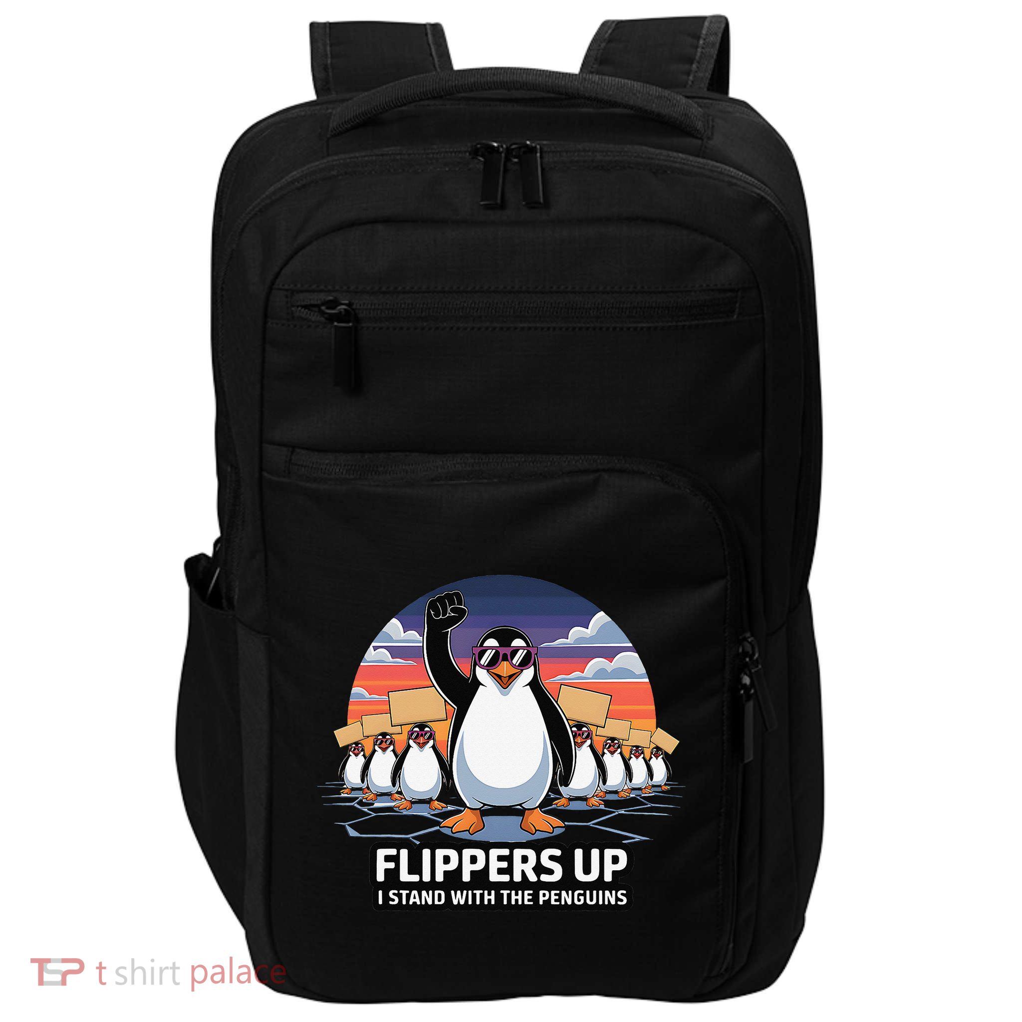 Flippers Up I Stand With Penguins Against Tariffs USA Impact Tech Backpack