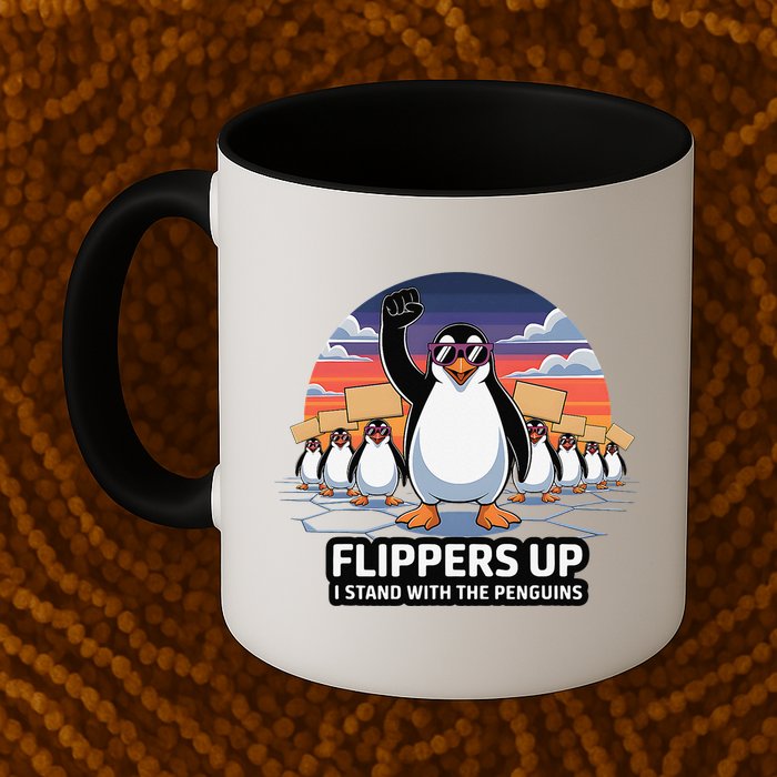 Flippers Up I Stand With Penguins Against Tariffs USA Mug