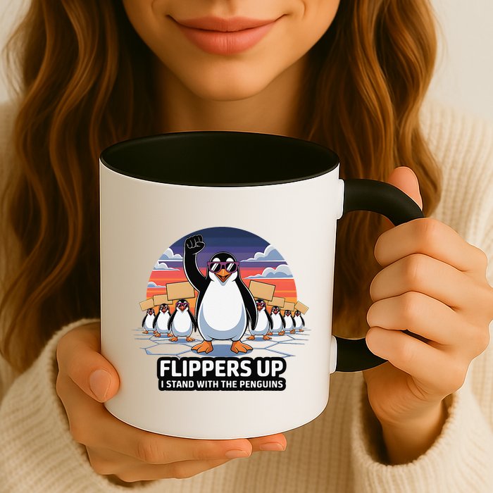 Flippers Up I Stand With Penguins Against Tariffs USA Mug