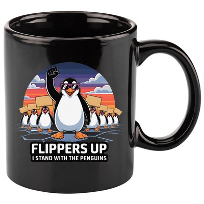 Flippers Up I Stand With Penguins Against Tariffs USA 11oz C Handle Ceramic Mug