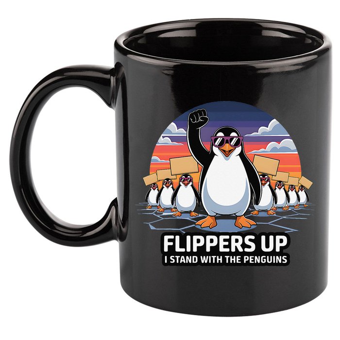 Flippers Up I Stand With Penguins Against Tariffs USA 11oz C Handle Ceramic Mug