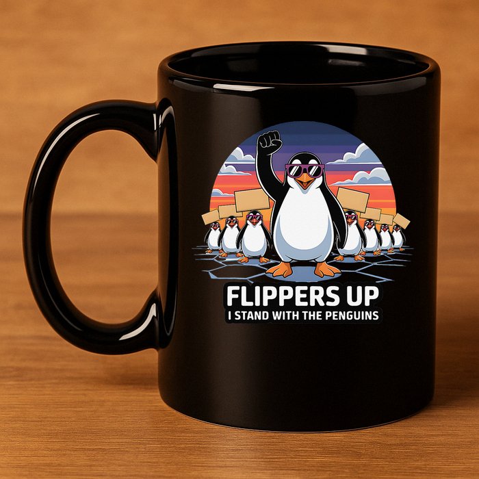 Flippers Up I Stand With Penguins Against Tariffs USA 11oz C Handle Ceramic Mug