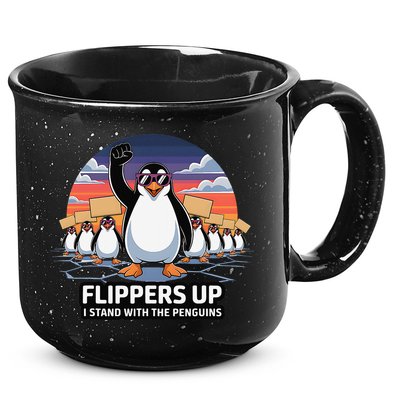 Flippers Up I Stand With Penguins Against Tariffs USA 15oz Campfire Ceramic Mug