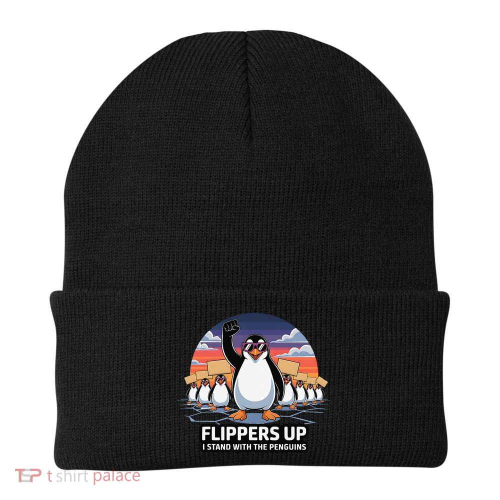 Flippers Up I Stand With Penguins Against Tariffs USA Beanie