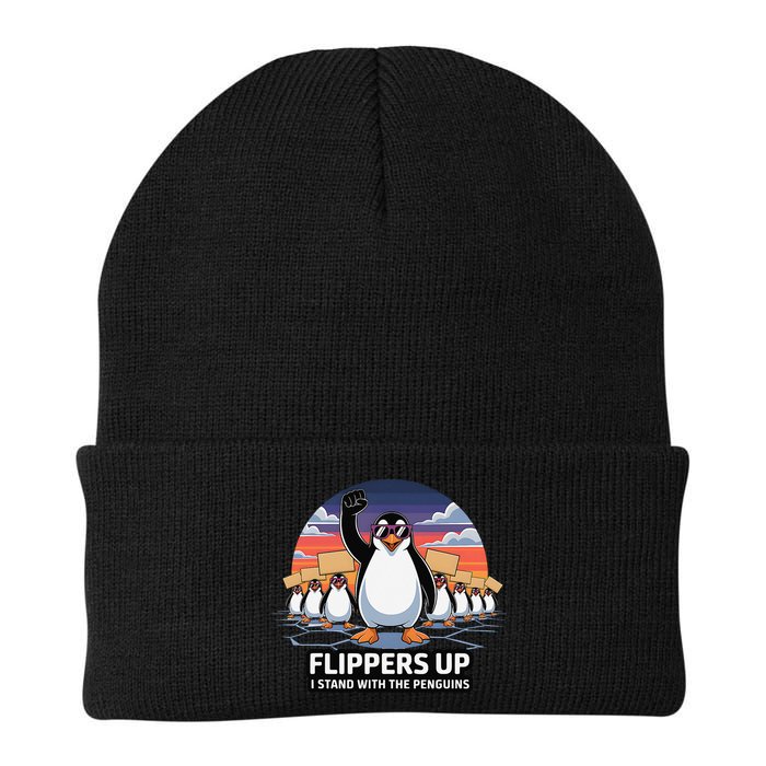 Flippers Up I Stand With Penguins Against Tariffs USA Beanie