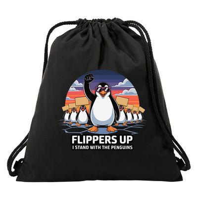 Flippers Up I Stand With Penguins Against Tariffs USA Drawstring Bag