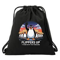 Flippers Up I Stand With Penguins Against Tariffs USA Drawstring Bag