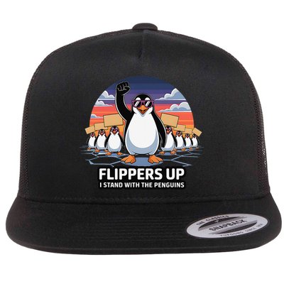 Flippers Up I Stand With Penguins Against Tariffs USA Flatbill Hat