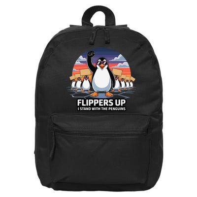 Flippers Up I Stand With Penguins Against Tariffs USA 16 in Basic Backpack