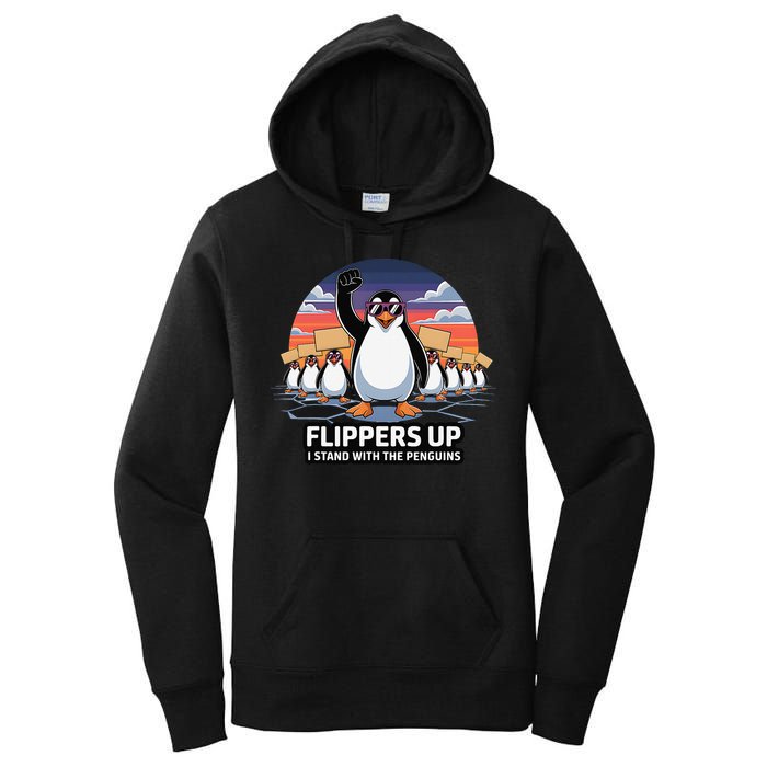 Flippers Up I Stand With Penguins Against Tariffs USA Women's Pullover Hoodie