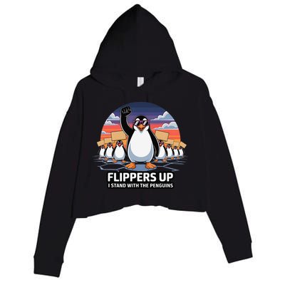 Flippers Up I Stand With Penguins Against Tariffs USA Crop Fleece Hoodie