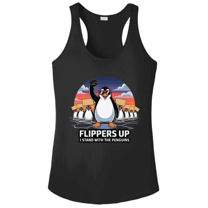 Flippers Up I Stand With Penguins Against Tariffs USA Ladies PosiCharge Competitor Racerback Tank