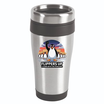 Flippers Up I Stand With Penguins Against Tariffs USA 16oz Travel Tumbler