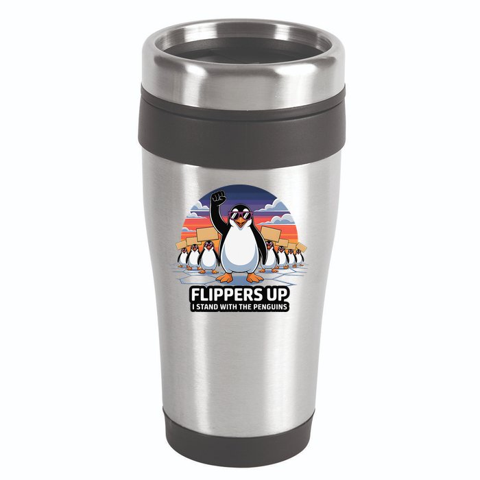 Flippers Up I Stand With Penguins Against Tariffs USA 16oz Travel Tumbler