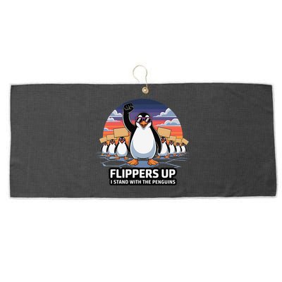 Flippers Up I Stand With Penguins Against Tariffs USA Large Microfiber Waffle Golf Towel