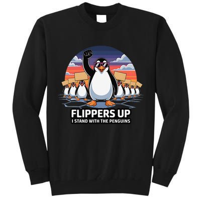 Flippers Up I Stand With Penguins Against Tariffs USA Tall Sweatshirt
