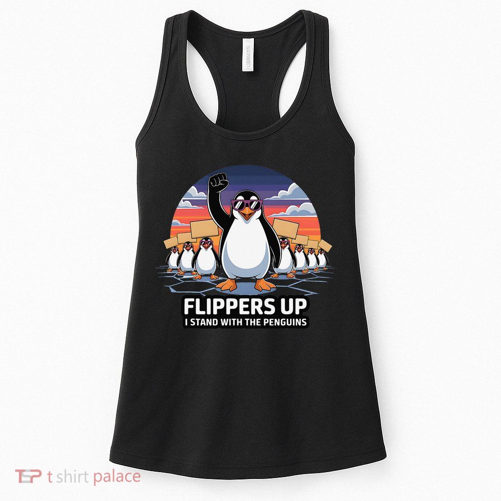 Flippers Up I Stand With Penguins Against Tariffs USA Womens Tank Top