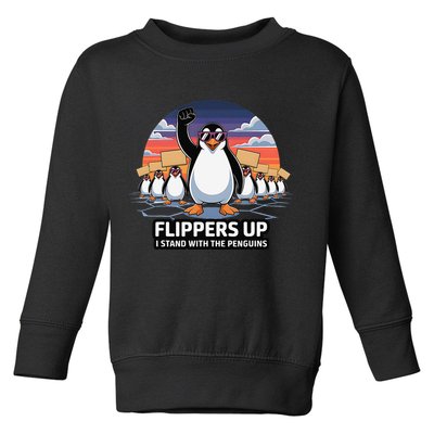 Flippers Up I Stand With Penguins Against Tariffs USA Toddler Sweatshirt