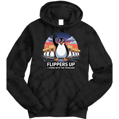Flippers Up I Stand With Penguins Against Tariffs USA Tie Dye Hoodie