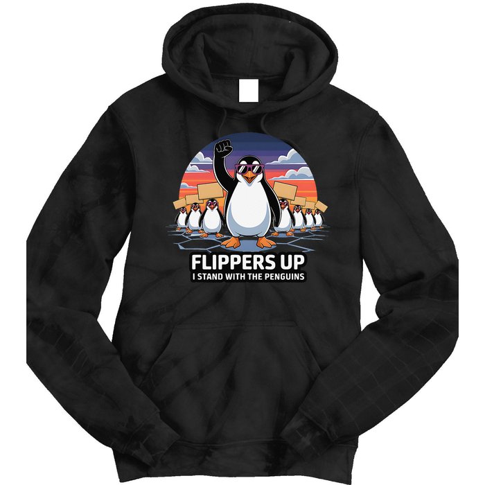 Flippers Up I Stand With Penguins Against Tariffs USA Tie Dye Hoodie